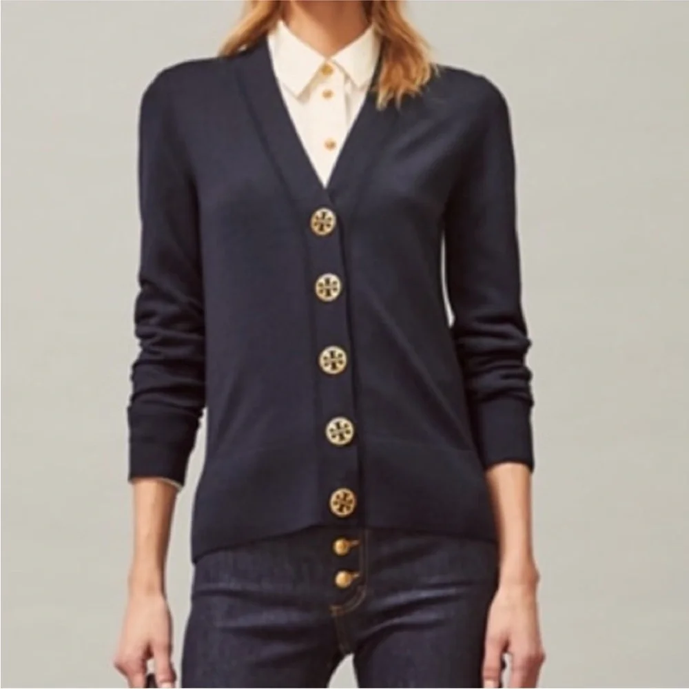 Tory Burch Navy 100% Cotton lightweight Cardigan XSmall